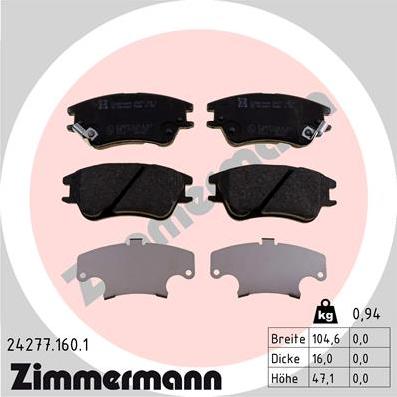 Zimmermann 24277.160.1 - Kit de plaquettes de frein, frein à disque cwaw.fr