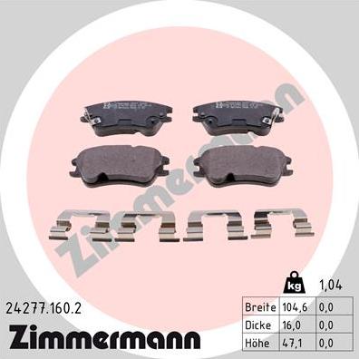 Zimmermann 24277.160.2 - Kit de plaquettes de frein, frein à disque cwaw.fr