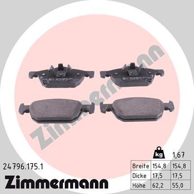 Zimmermann 24796.175.1 - Kit de plaquettes de frein, frein à disque cwaw.fr