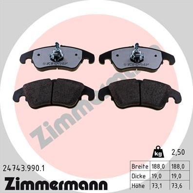 Zimmermann 24743.990.1 - Kit de plaquettes de frein, frein à disque cwaw.fr