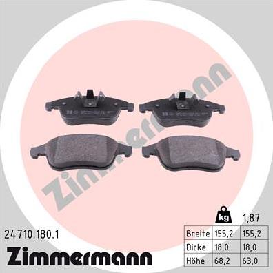 Zimmermann 24710.180.1 - Kit de plaquettes de frein, frein à disque cwaw.fr