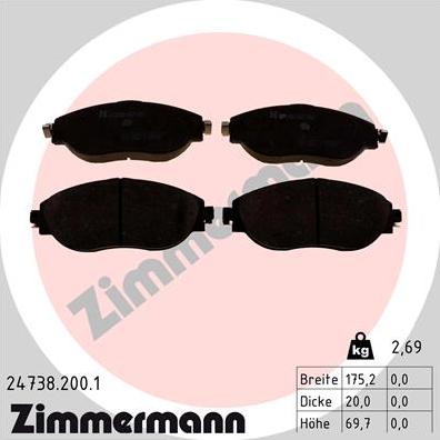 Zimmermann 24738.200.1 - Kit de plaquettes de frein, frein à disque cwaw.fr