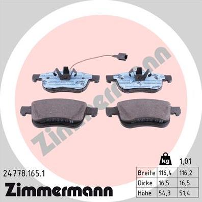 Zimmermann 24778.165.1 - Kit de plaquettes de frein, frein à disque cwaw.fr