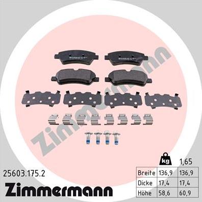 Zimmermann 25603.175.2 - Kit de plaquettes de frein, frein à disque cwaw.fr