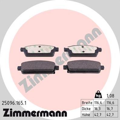 Zimmermann 25096.165.1 - Kit de plaquettes de frein, frein à disque cwaw.fr