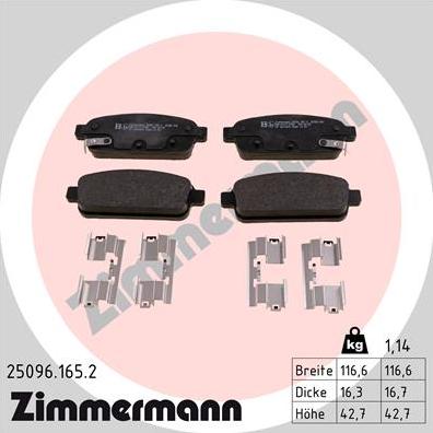 Zimmermann 25096.165.2 - Kit de plaquettes de frein, frein à disque cwaw.fr