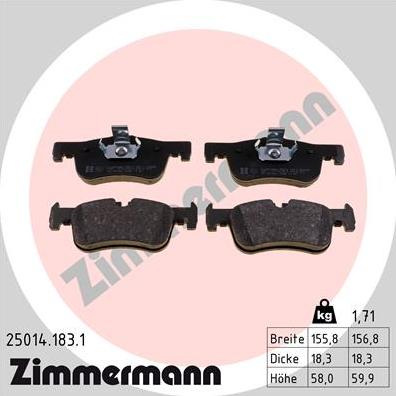 Zimmermann 25014.183.1 - Kit de plaquettes de frein, frein à disque cwaw.fr