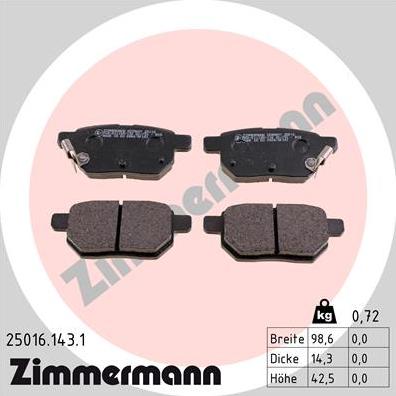 Zimmermann 25016.143.1 - Kit de plaquettes de frein, frein à disque cwaw.fr