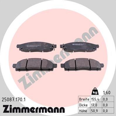 Zimmermann 25087.170.1 - Kit de plaquettes de frein, frein à disque cwaw.fr