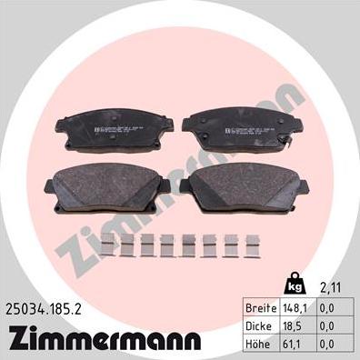 Zimmermann 25034.185.2 - Kit de plaquettes de frein, frein à disque cwaw.fr