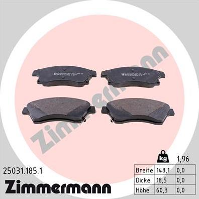 Zimmermann 25031.185.1 - Kit de plaquettes de frein, frein à disque cwaw.fr