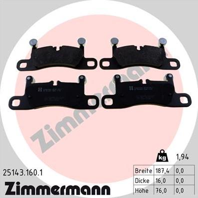 Zimmermann 25143.160.1 - Kit de plaquettes de frein, frein à disque cwaw.fr