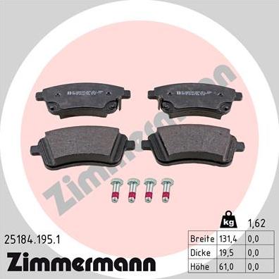 Zimmermann 25184.195.1 - Kit de plaquettes de frein, frein à disque cwaw.fr