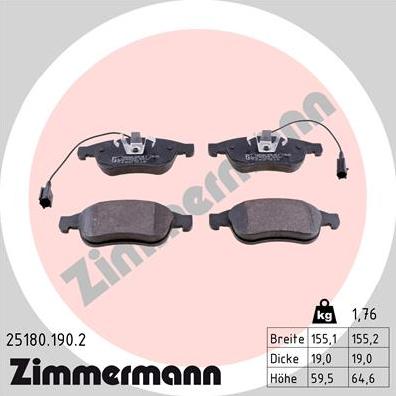 Zimmermann 25180.190.2 - Kit de plaquettes de frein, frein à disque cwaw.fr