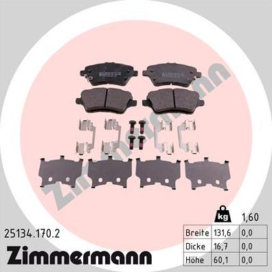 Zimmermann 25134.170.2 - Kit de plaquettes de frein, frein à disque cwaw.fr