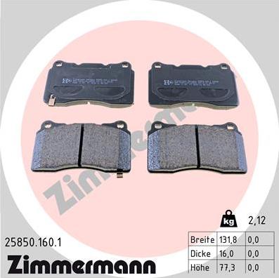 Zimmermann 25850.160.1 - Kit de plaquettes de frein, frein à disque cwaw.fr