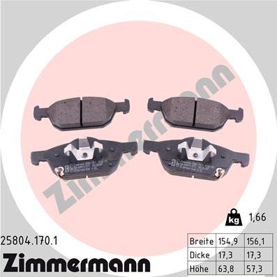 Zimmermann 25804.170.1 - Kit de plaquettes de frein, frein à disque cwaw.fr