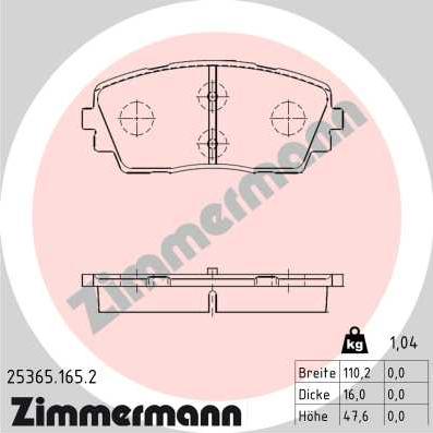 Zimmermann 25365.165.2 - Kit de plaquettes de frein, frein à disque cwaw.fr