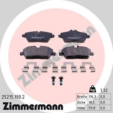 Zimmermann 25215.190.2 - Kit de plaquettes de frein, frein à disque cwaw.fr