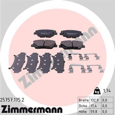 Zimmermann 25757.175.2 - Kit de plaquettes de frein, frein à disque cwaw.fr