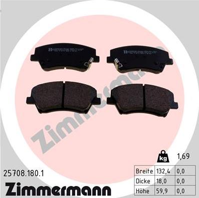 Zimmermann 25708.180.1 - Kit de plaquettes de frein, frein à disque cwaw.fr