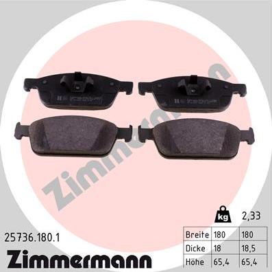 Zimmermann 25736.180.1 - Kit de plaquettes de frein, frein à disque cwaw.fr