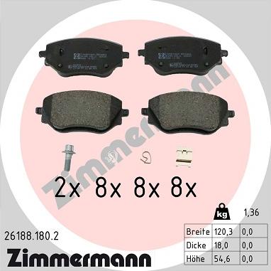 Zimmermann 26188.180.2 - Kit de plaquettes de frein, frein à disque cwaw.fr