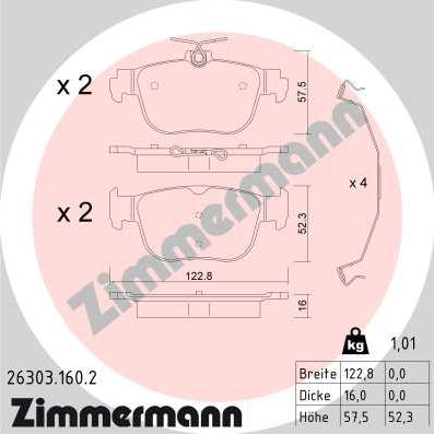 Zimmermann 26303.160.2 - Kit de plaquettes de frein, frein à disque cwaw.fr