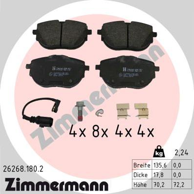 Zimmermann 26268.180.2 - Kit de plaquettes de frein, frein à disque cwaw.fr