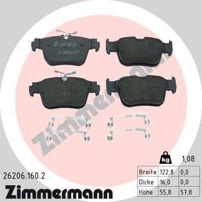 Zimmermann 26206.160.2 - Kit de plaquettes de frein, frein à disque cwaw.fr