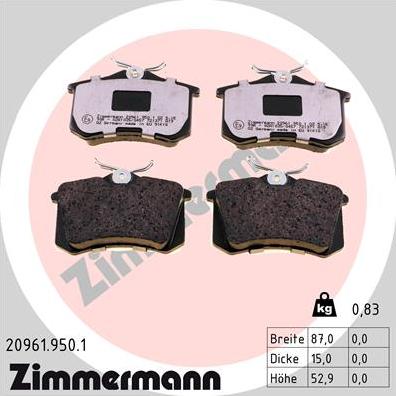 Zimmermann 20961.950.1 - Kit de plaquettes de frein, frein à disque cwaw.fr