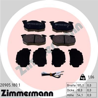 Zimmermann 20905.180.1 - Kit de plaquettes de frein, frein à disque cwaw.fr