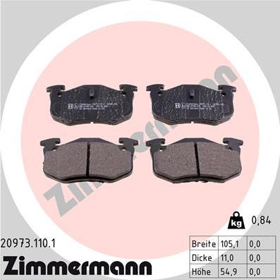 Zimmermann 20973.110.1 - Kit de plaquettes de frein, frein à disque cwaw.fr