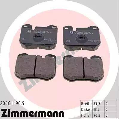 Zimmermann 20481.190.9 - Kit de plaquettes de frein, frein à disque cwaw.fr