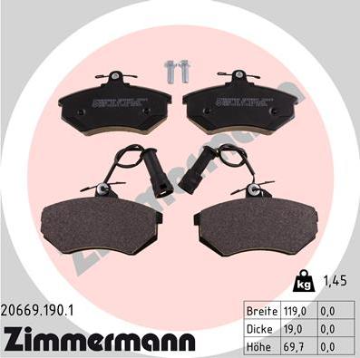 Zimmermann 20669.190.1 - Kit de plaquettes de frein, frein à disque cwaw.fr