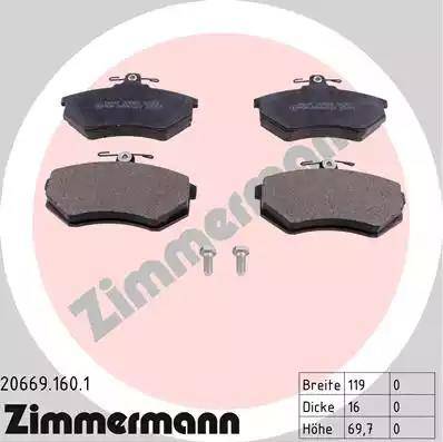 Zimmermann 20669.160.1 - Kit de plaquettes de frein, frein à disque cwaw.fr