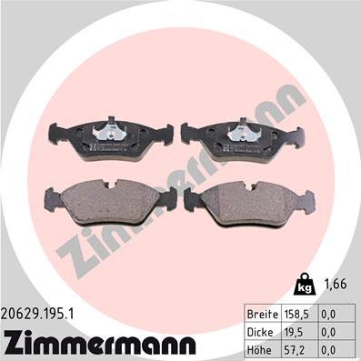 Zimmermann 20629.195.1 - Kit de plaquettes de frein, frein à disque cwaw.fr