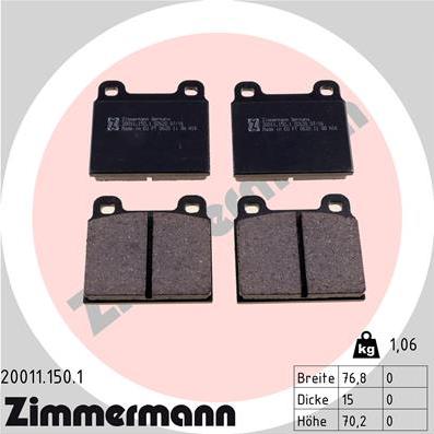 Zimmermann 20011.150.1 - Kit de plaquettes de frein, frein à disque cwaw.fr