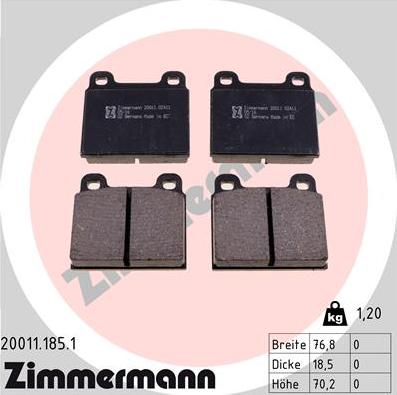 Zimmermann 20011.185.1 - Kit de plaquettes de frein, frein à disque cwaw.fr