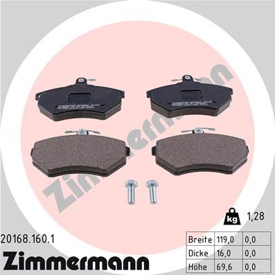 Zimmermann 20168.160.1 - Kit de plaquettes de frein, frein à disque cwaw.fr