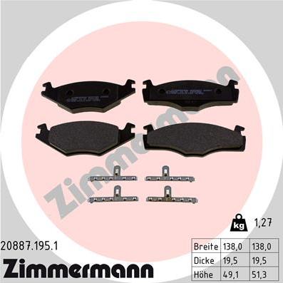 Zimmermann 20887.195.1 - Kit de plaquettes de frein, frein à disque cwaw.fr