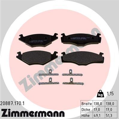 Zimmermann 20887.170.1 - Kit de plaquettes de frein, frein à disque cwaw.fr