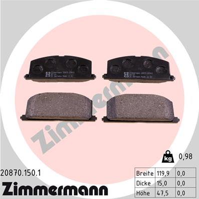 Zimmermann 20870.150.1 - Kit de plaquettes de frein, frein à disque cwaw.fr