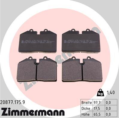 Zimmermann 20877.175.9 - Kit de plaquettes de frein, frein à disque cwaw.fr