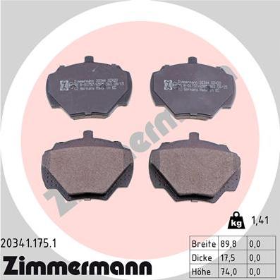 Zimmermann 20341.175.1 - Kit de plaquettes de frein, frein à disque cwaw.fr