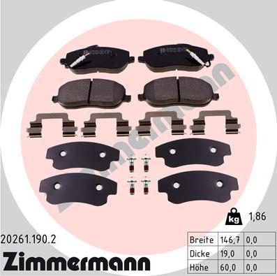 Zimmermann 20261.190.2 - Kit de plaquettes de frein, frein à disque cwaw.fr