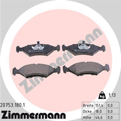 Zimmermann 20753.180.1 - Kit de plaquettes de frein, frein à disque cwaw.fr