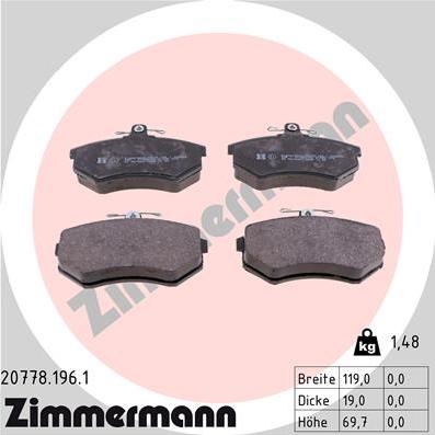 Zimmermann 20778.196.1 - Kit de plaquettes de frein, frein à disque cwaw.fr