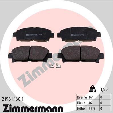 Zimmermann 21961.160.1 - Kit de plaquettes de frein, frein à disque cwaw.fr