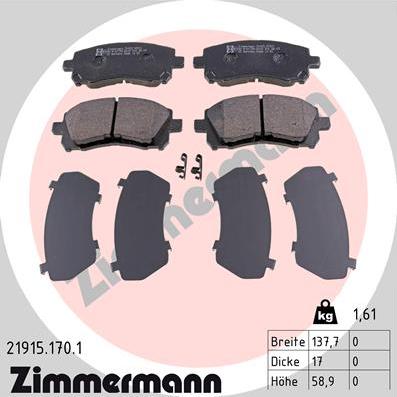 Zimmermann 21915.170.1 - Kit de plaquettes de frein, frein à disque cwaw.fr